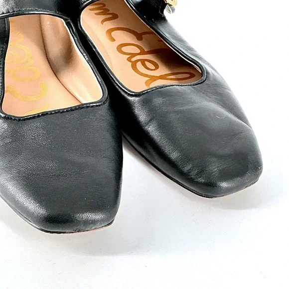 Sam Edelman Size 8 Black Leather Mary Jane Square Toe Flats Michaela - Picture 3 of 14
